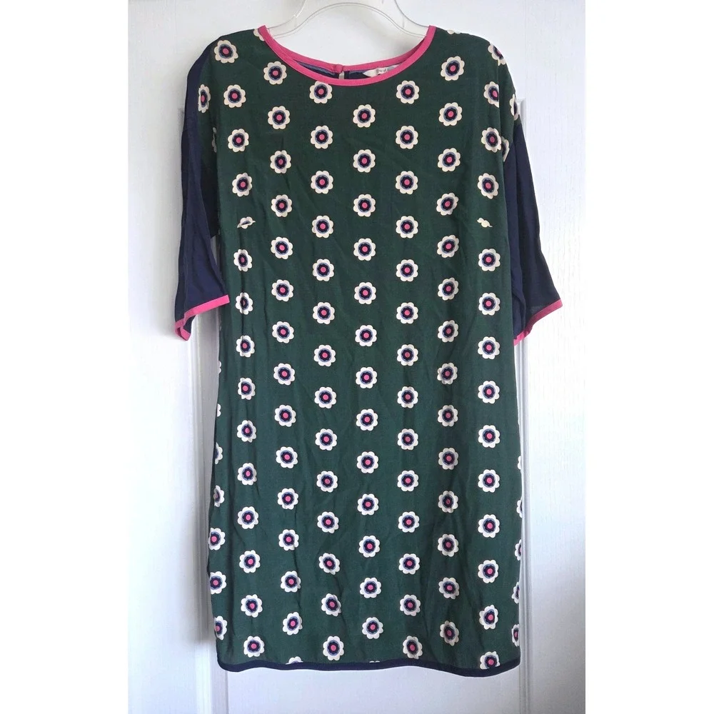 Boden Daisy Colorblock Tunic Dress Green Navy Pink Floral WH991 Womens 4R